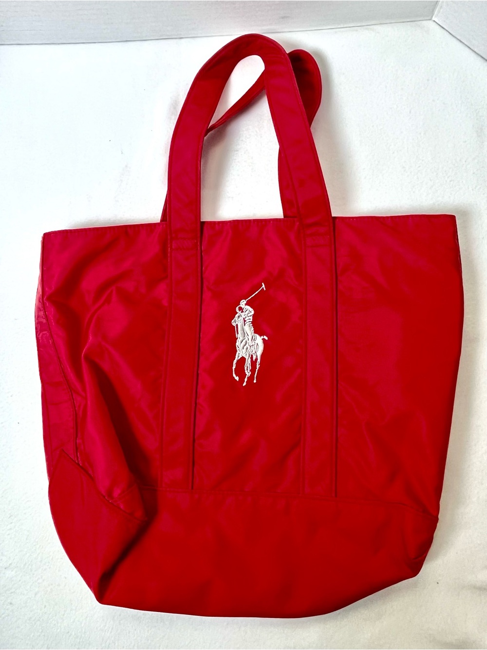 Vintage Polo Ralph Lauren Small Tote Bag Logo Embroidery Red with Silver Logo